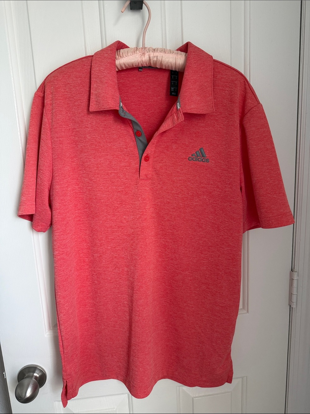 adidas Men's Heather salmon colored  Polo with Contrast Placket